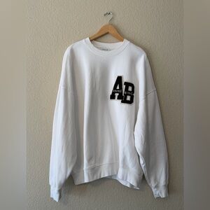 ANINE BING White Miles Oversized Letterman Sweatshirt, sz LG